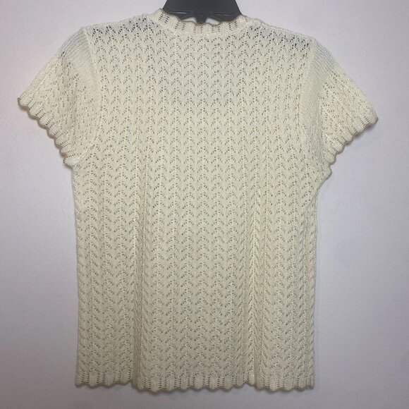 Vintage 60s 70s Sweater Women's S Short Sleeve Acrylic Blend Knit Mod Ziz Zag - Picture 2 of 6